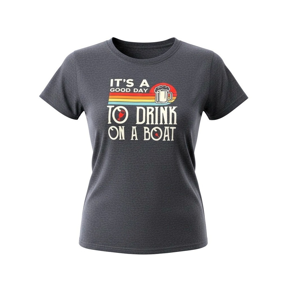 Drink On A Boat Graphic Tee Womens XXL Heather Charcoal Retro Beer T-Shirt